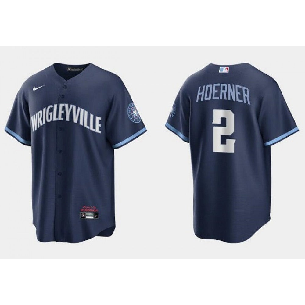 Men's Chicago Nike Cubs #2 Nino Hoerner Navy City Connect Jersey