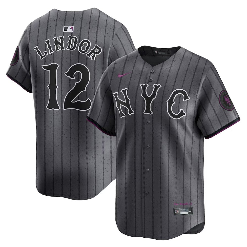 Men's New York Mets #12 Francisco Lindor Nike Graphite 2024 City Connect Limited Jersey