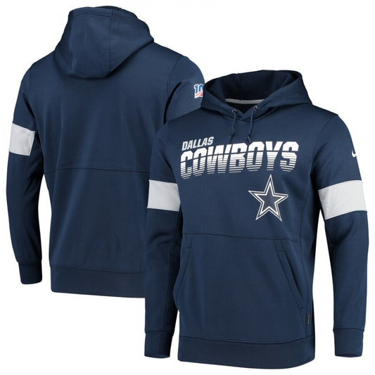 Men's Dallas Cowboys Navy 100th Season Sideline Team Logo Performance Pullover Hoodie