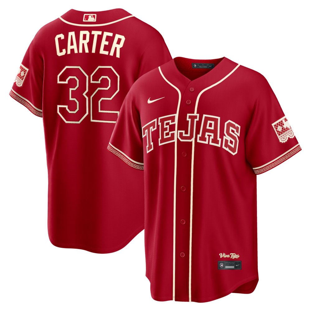 Men's Texas Rangers #32 Evan Carter Red 2026 City Connect Stitched Jersey