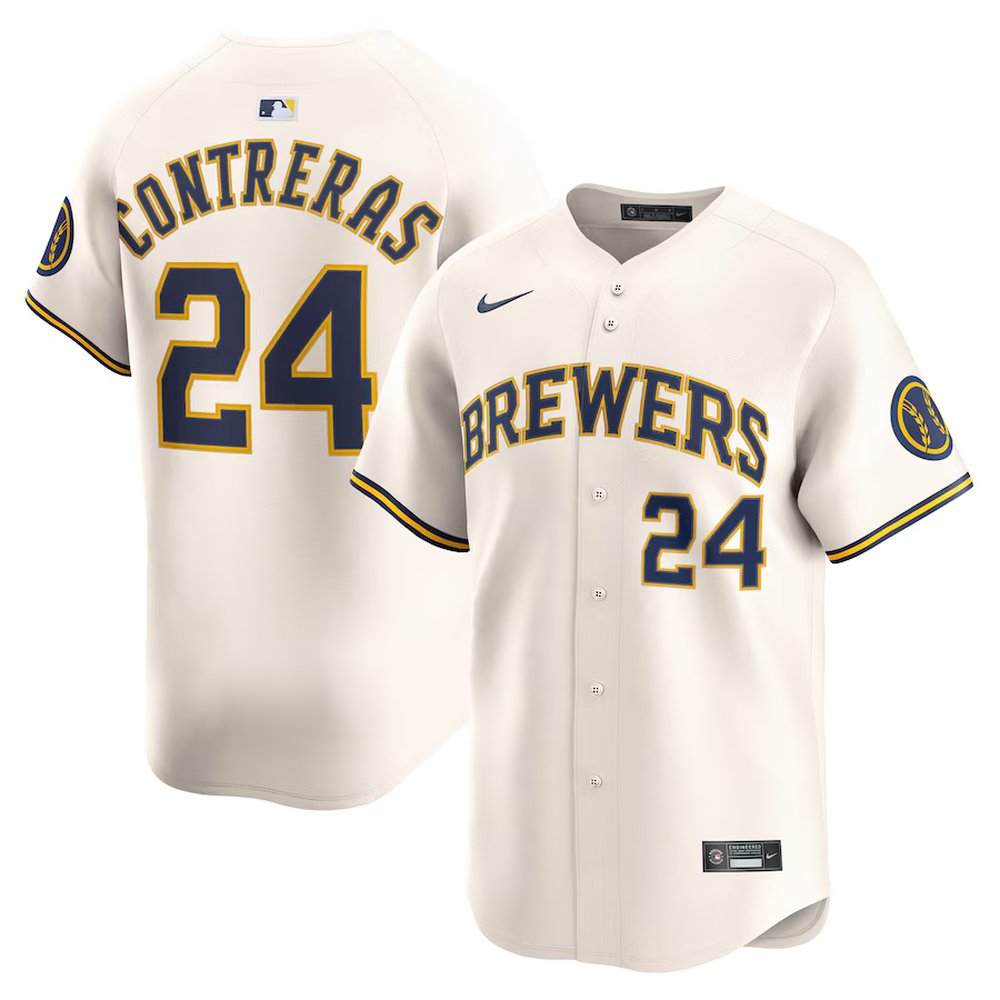 Men's Milwaukee Brewers #24 William Contreras Cream Alternate Limited Player Jersey