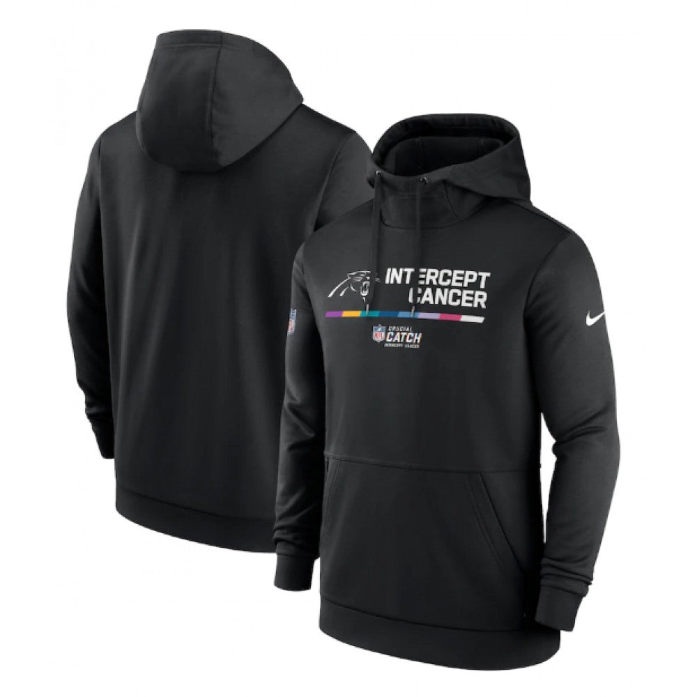 Men's Carolina Panthers Black Crucial Catch Therma Performance Pullover Hoodie