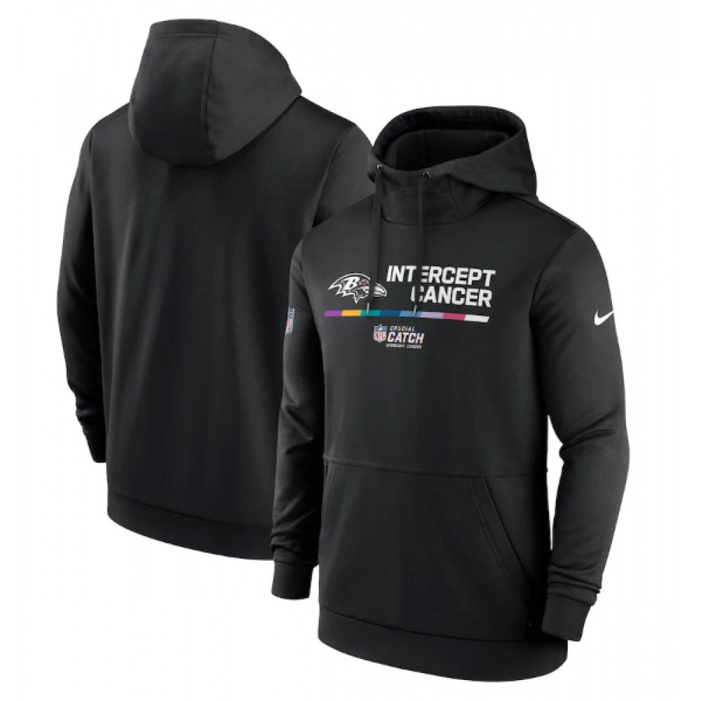 Men's Baltimore Ravens Black Crucial Catch Therma Performance Pullover Hoodie