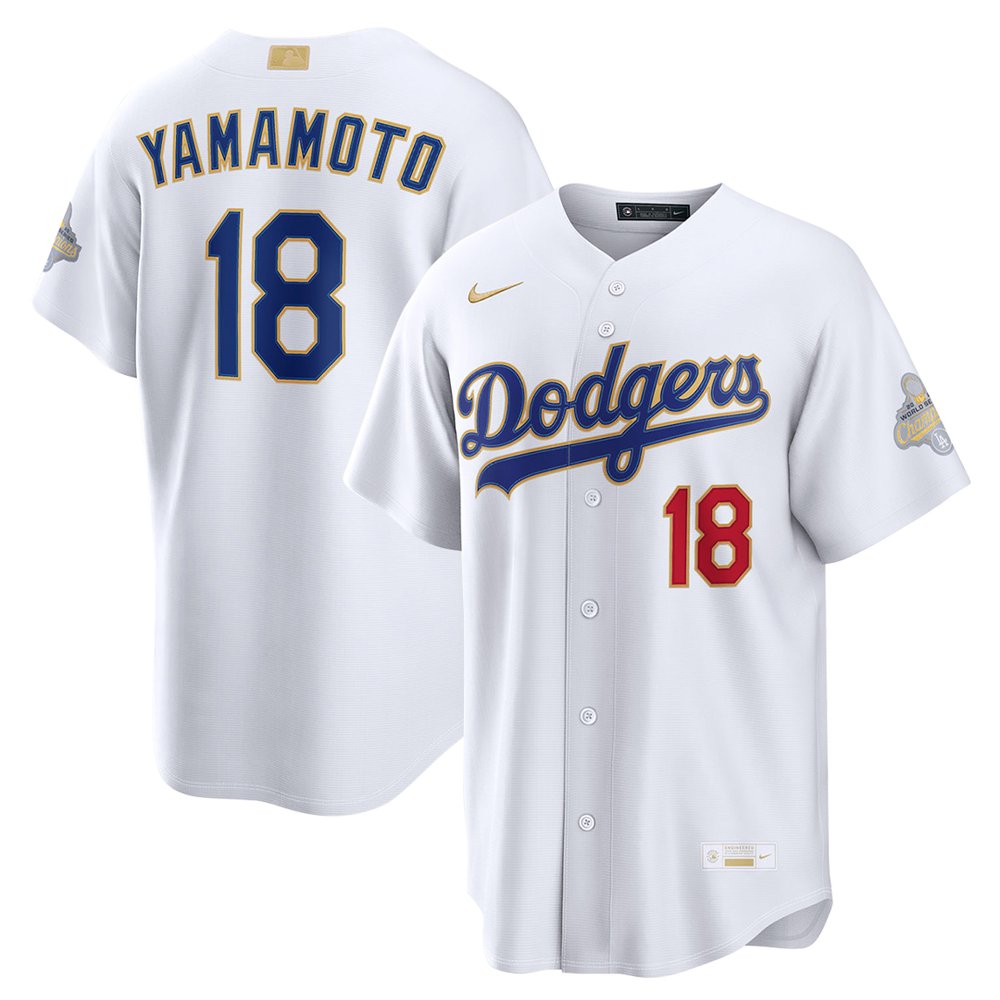 Men's Los Angeles Dodgers #18 Yoshinobu Yamamoto Nike White 2026 Gold Collection Stadium Jersey