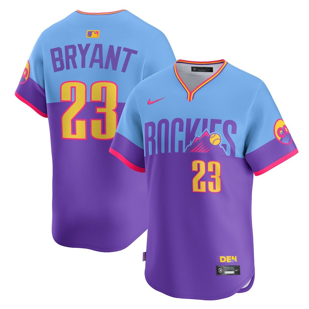 Men's Colorado Rockies #23 Kris Bryant Purple/Light Blue City Connect Limited Player Jersey
