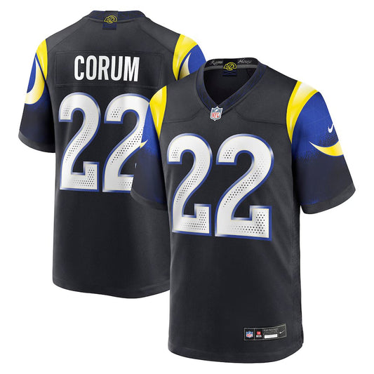Men's Los Angeles Rams #22 Midnight Blue Corum Black Rivalries Collection Game Jersey