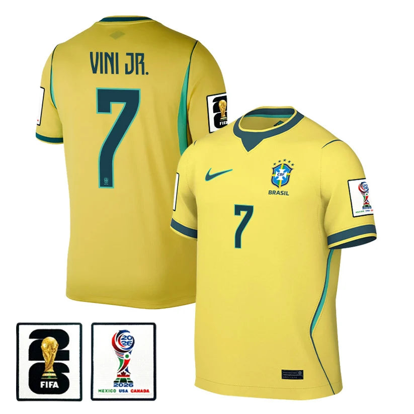 Men's Vini Jr Brazil National Team 26/27 Patch Authentic Soccer Jersey FIFA World Cup 2026