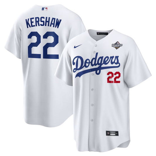 Men's Los Angeles Dodgers #22 Clayton Kershaw Nike White 2025 World Series Home Limited Jersey