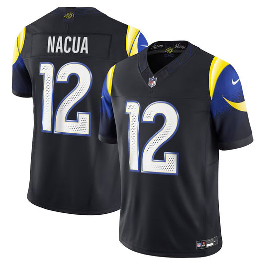 Men's Los Angeles Rams #12 Puka Nacua Midnight Blue Rivalries Collection F.U.S.E. Vapor Limited Stitched Jersey