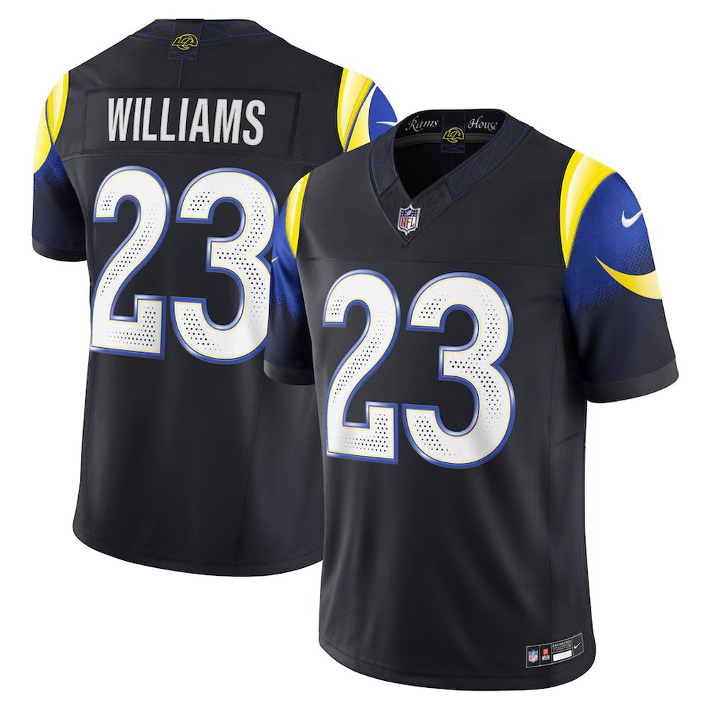 Men's Los Angeles Rams #23 Kyren Williams Midnight Blue Nike Rivalries Collection F.U.S.E. Vapor Limited Stitched Jersey