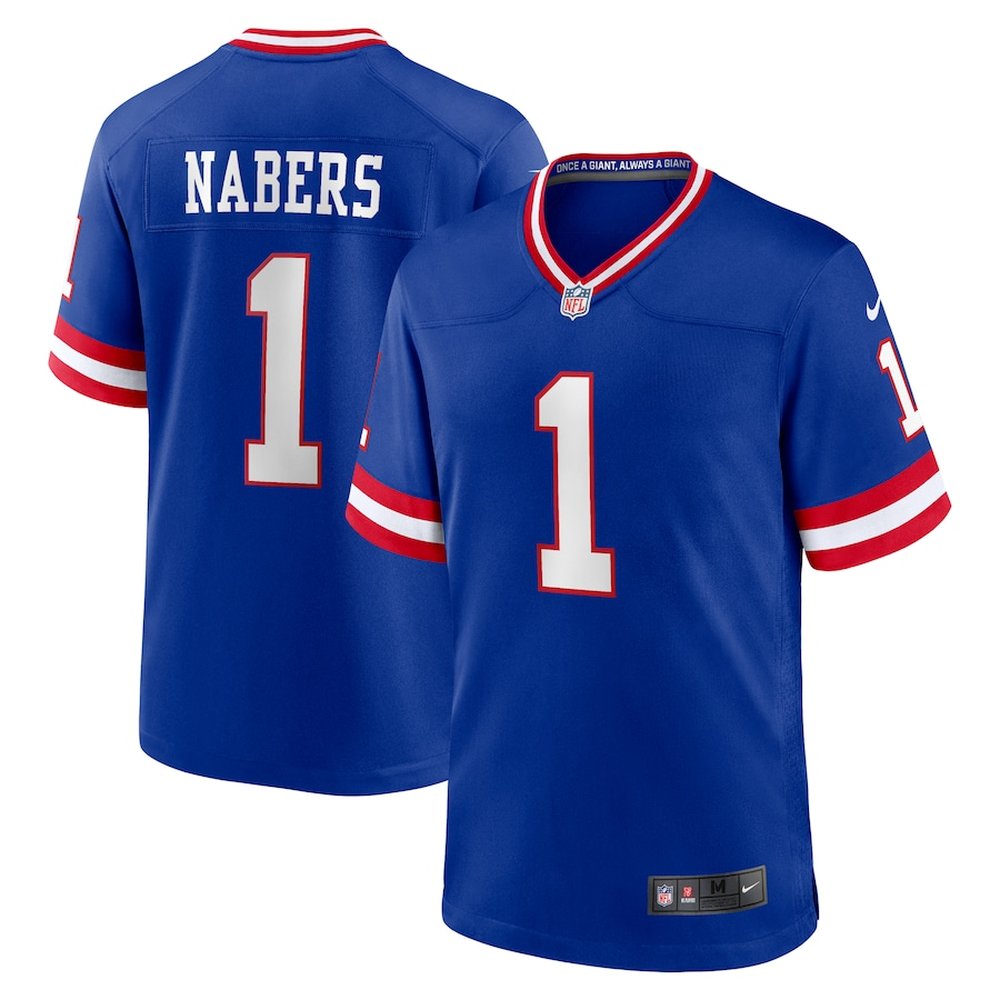 Men's New York Giants #1 Malik Nabers Nike Royal Classic  Game Jersey