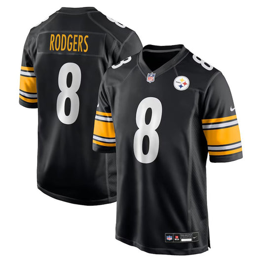 Men's Pittsburgh Steelers #8 Aaron Rodgers Black/White Game Jersey