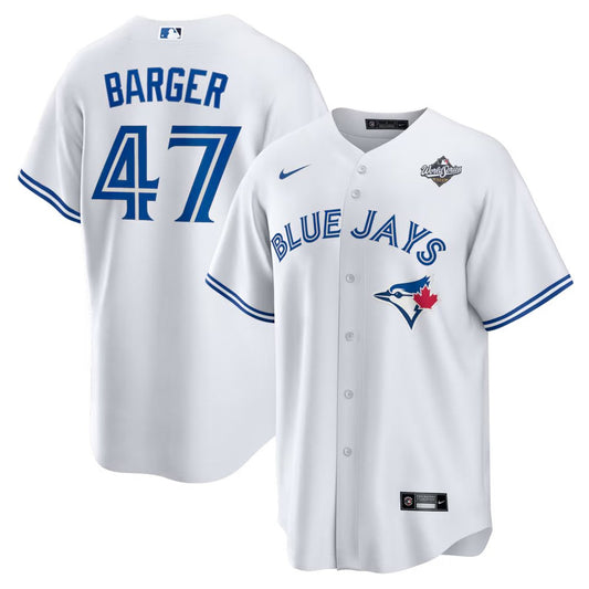 Men's Toronto Blue Jays #47 Addison Barger Nike White 2025 World Series Home Replica Player Jersey
