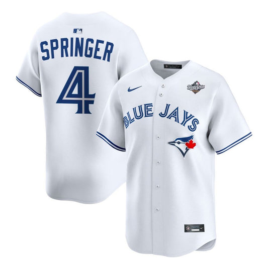 Men's Toronto Blue Jays #4 George Springer Nike White 2025 World Series Home Replica Player Jersey