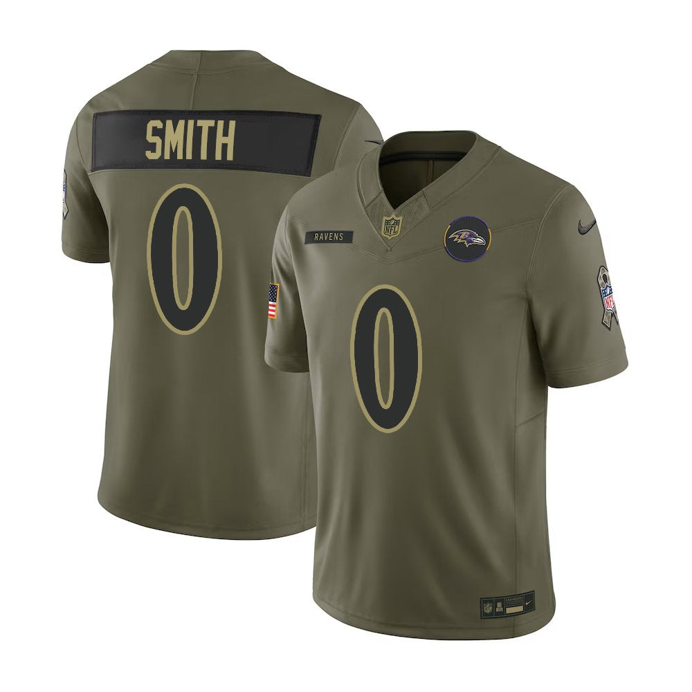 Men's Baltimore Ravens #0 Roquan Smith Nike Olive 2025 Salute to Service Retired Limited Jersey