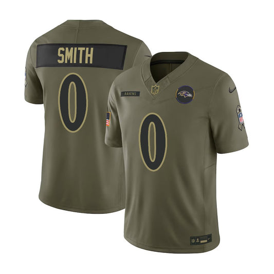 Men's Baltimore Ravens #0 Roquan Smith Nike Olive 2025 Salute to Service Retired Limited Jersey