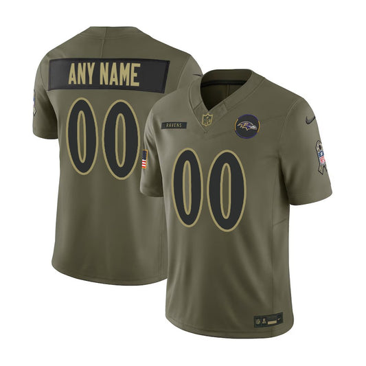Men's Baltimore Ravens Custom Nike Olive 2025 Salute to Service Retired Limited Jersey