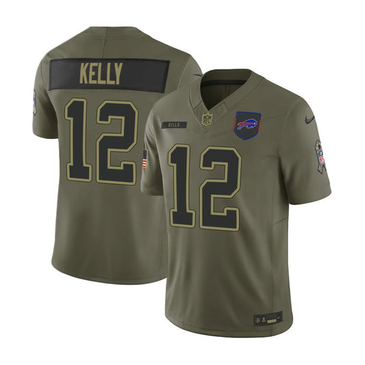 Men's Buffalo Bills #12 Jim Kelly Nike Olive 2025 Salute to Service Retired Limited Jersey