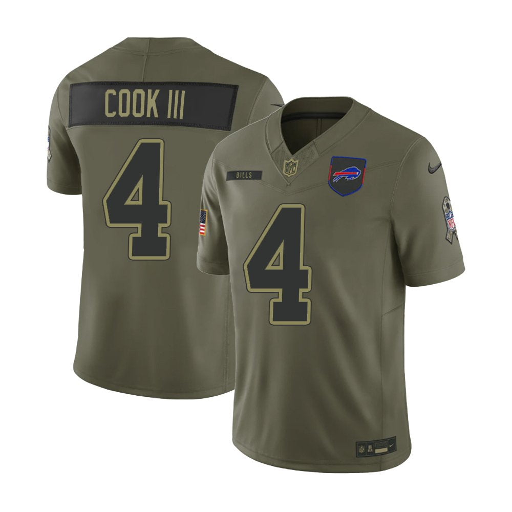 Men's Buffalo Bills #4 James Cook Nike Olive 2025 Salute to Service Retired Limited Jersey