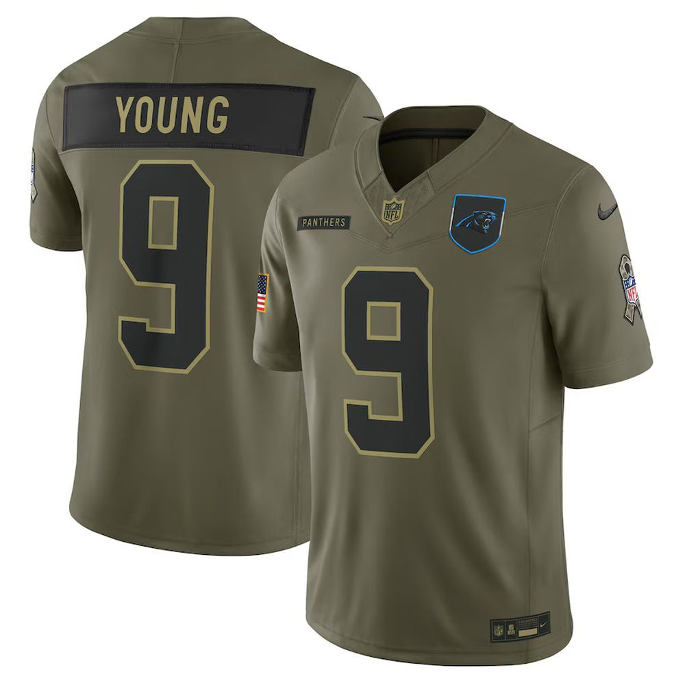 Men's Carolina Panthers #9 Bryce Young Nike Olive 2025 Salute to Service Limited Jersey