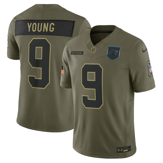 Men's Carolina Panthers #9 Bryce Young Nike Olive 2025 Salute to Service Limited Jersey
