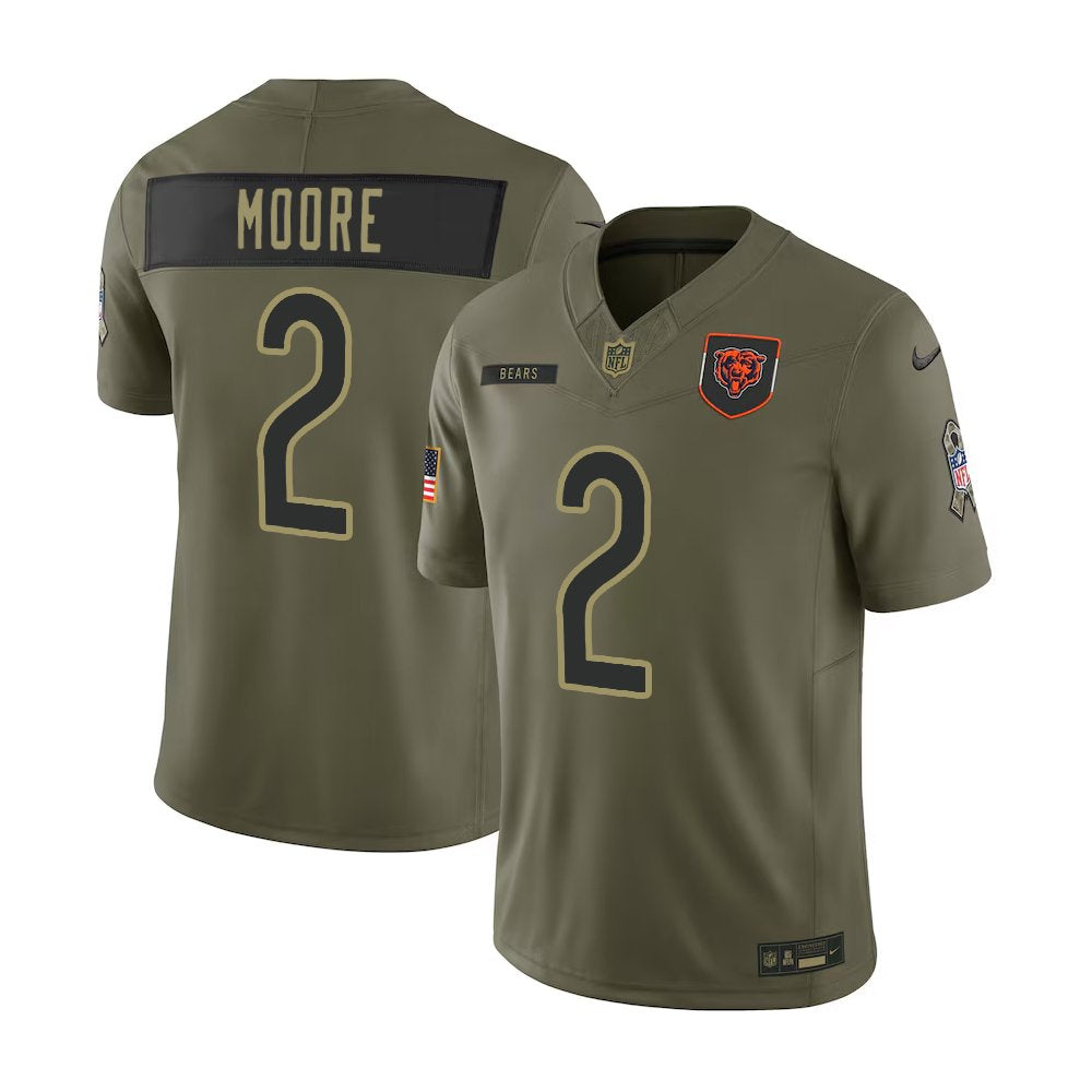 Men's Chicago Bears #2 D.J. Moore Nike Olive 2025 Salute to Service Retired Limited Jersey