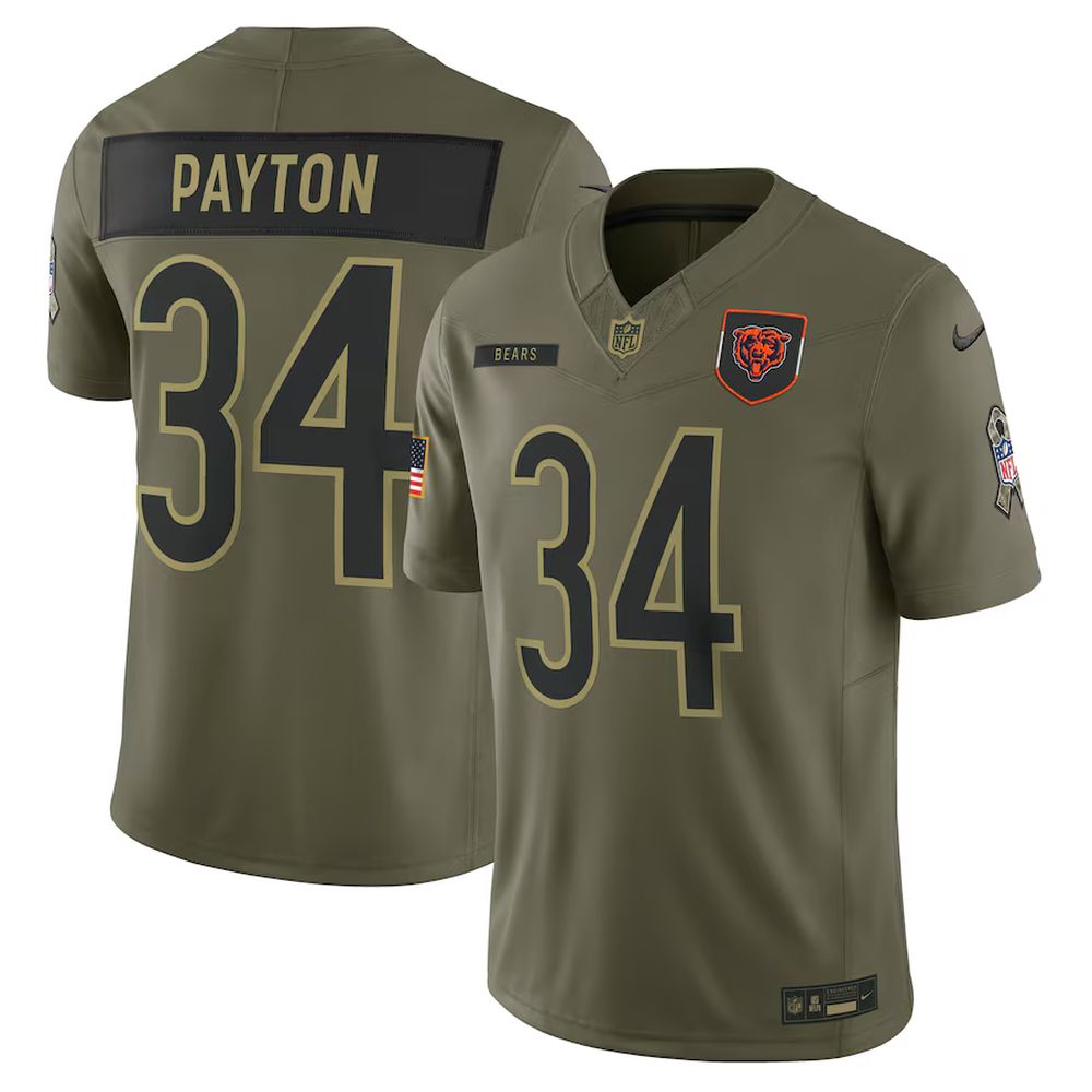 Men's Chicago Bears #34 Walter Payton Nike Olive 2025 Salute to Service Retired Limited Jersey