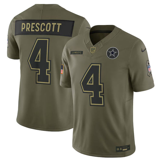 Men's Dallas Cowboys #4 Dak Prescott Nike Olive 2025 Salute to Service Limited Jersey