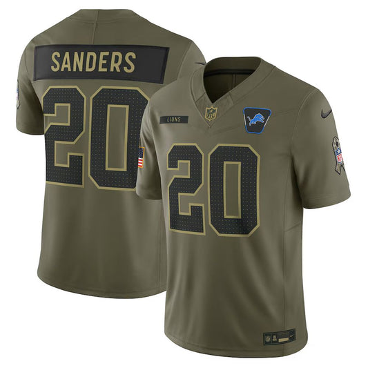 Men's Detroit Lions #20 Barry Sanders Nike Olive 2025 Salute to Service Retired Limited Jersey