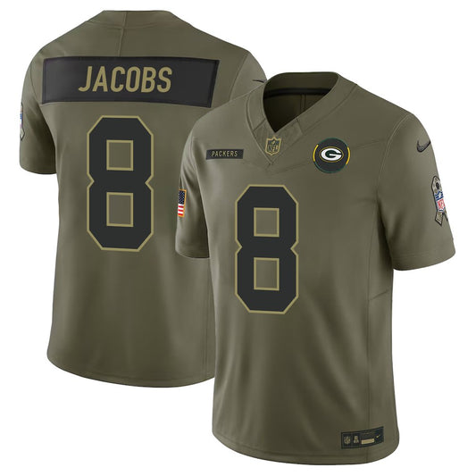 Men's Green Bay Packers #8 Josh Jacobs Nike Olive 2025 Salute to Service Retired Limited Jersey
