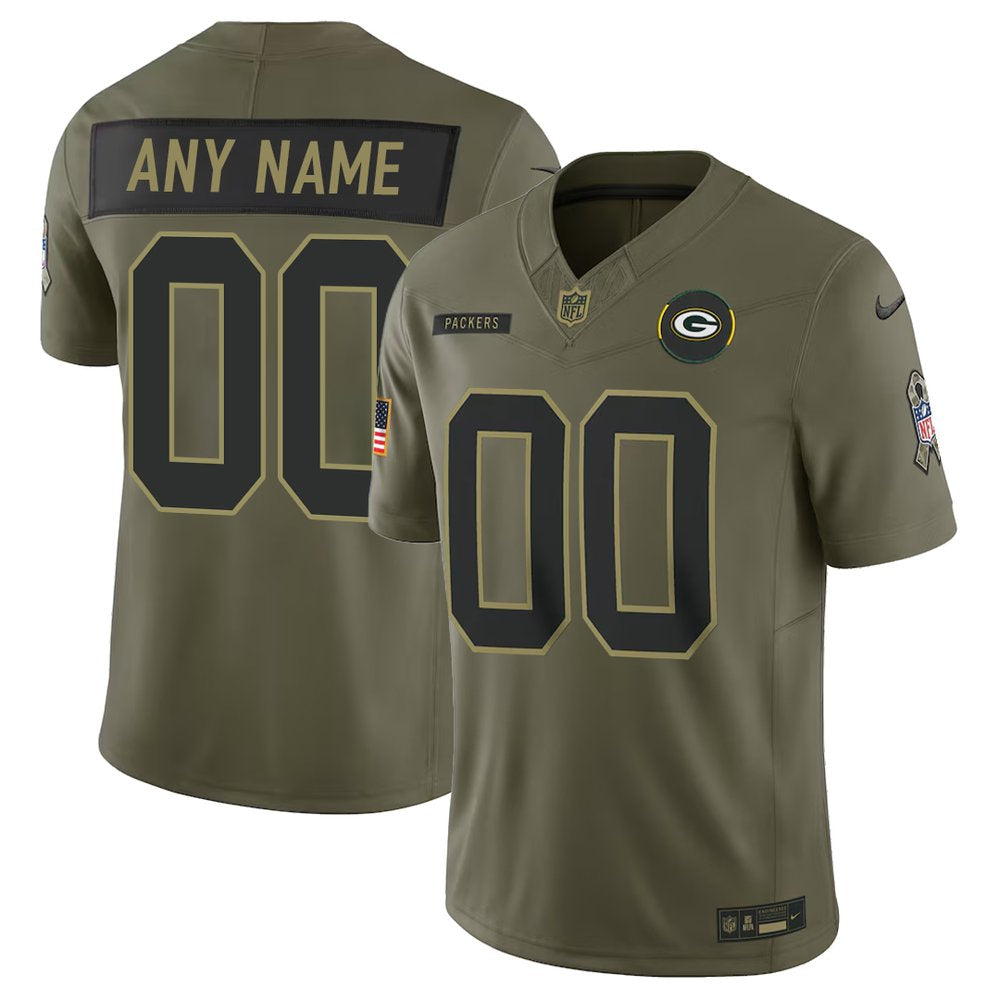 Men's Green Bay Packers Custom Nike Olive 2025 Salute to Service Retired Limited Jersey