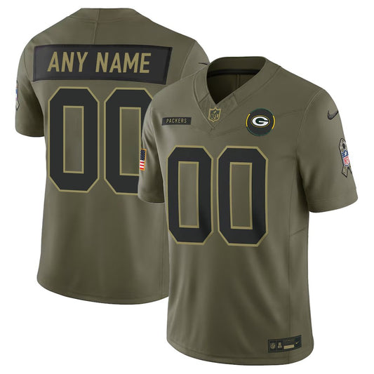 Men's Green Bay Packers Custom Nike Olive 2025 Salute to Service Retired Limited Jersey