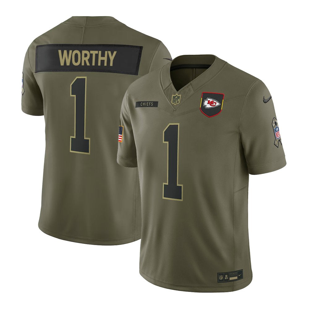 Men's Kansas City Chiefs #1 Xavier Worthy Nike Olive 2025 Salute to Service Retired Limited Jersey