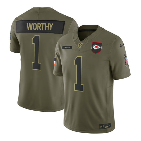 Men's Kansas City Chiefs #1 Xavier Worthy Nike Olive 2025 Salute to Service Retired Limited Jersey