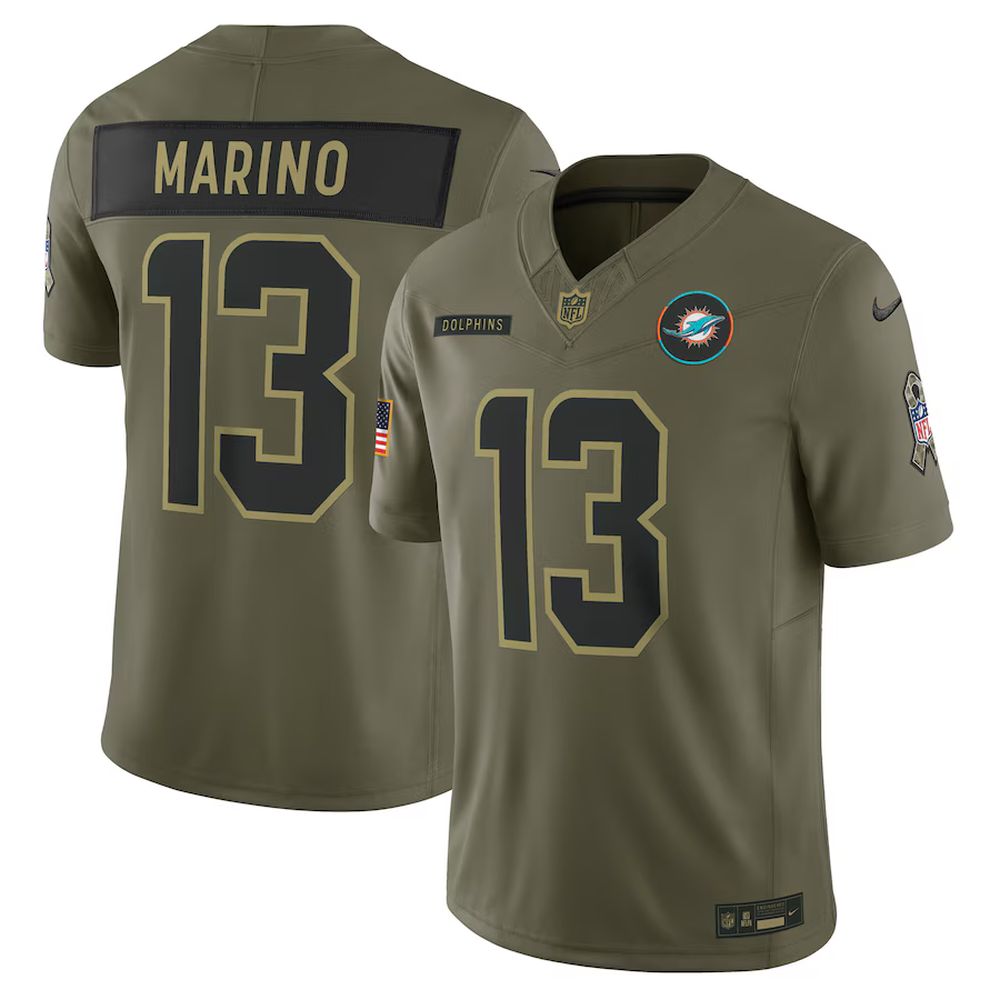 Men's Miami Dolphins #13 Dan Marino Nike Olive 2025 Salute to Service Retired Limited Jersey