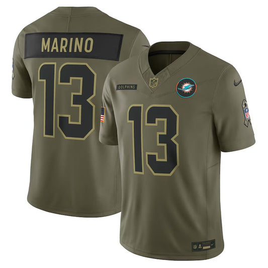Men's Miami Dolphins #13 Dan Marino Nike Olive 2025 Salute to Service Retired Limited Jersey