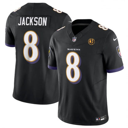 Men’s Baltimore Ravens #8 Lamar Jackson F.U.S.E. w/ John Madden Patch Limited Football Jersey