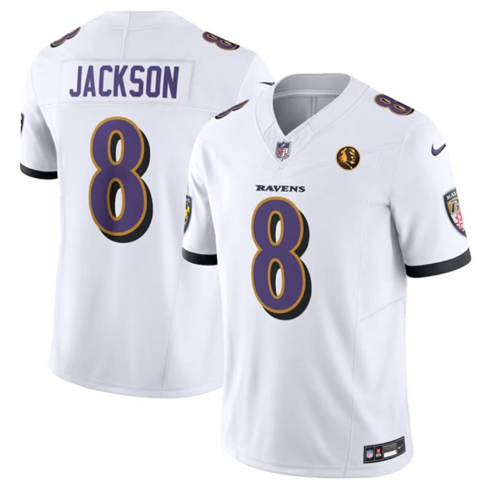 Men’s Baltimore Ravens #8 Lamar Jackson F.U.S.E. w/ John Madden Patch Limited Football Jersey