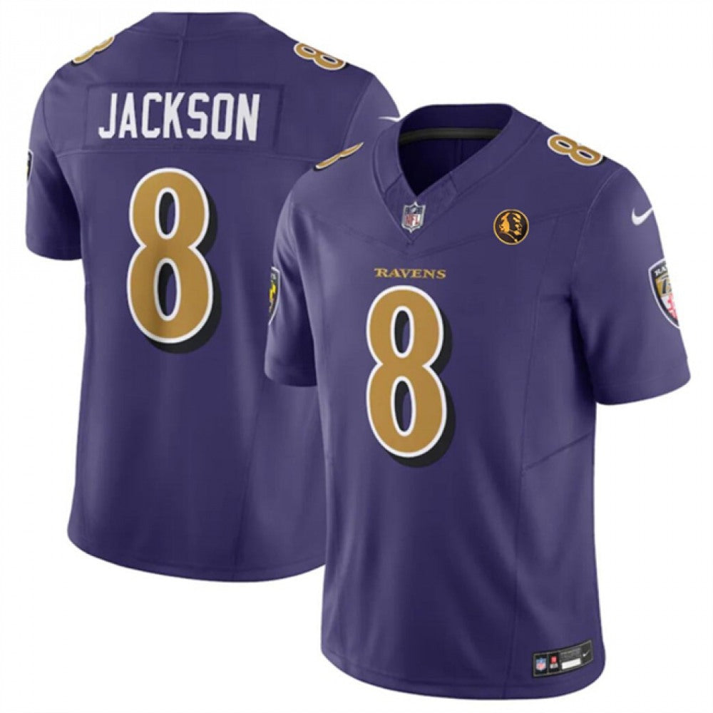 Men’s Baltimore Ravens #8 Lamar Jackson F.U.S.E. w/ John Madden Patch Limited Football Jersey