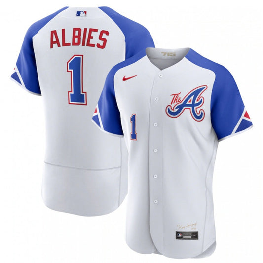 Nike Men's Atlanta Braves #1 Ozzie Albies White City Connect Replica Jersey