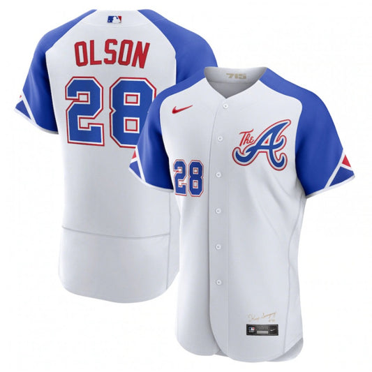 Nike Men's Atlanta Braves #28 Matt Olson White City Connect Replica Jersey