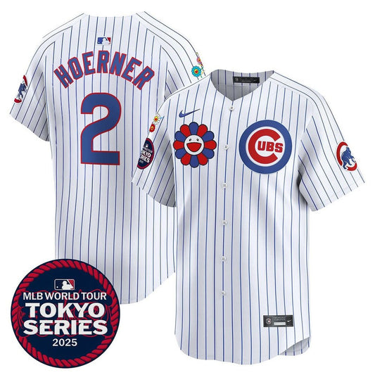 Nike Men's Chicago Cubs #2 Nico Hoerner White Tokyo 2025 Jersey