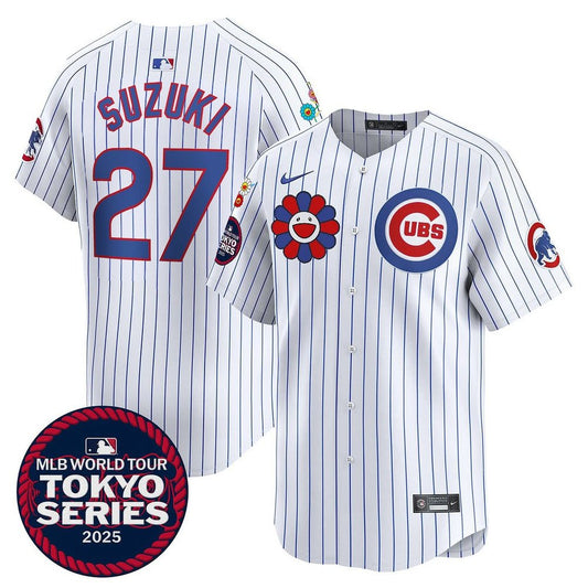 Nike Men's Chicago Cubs #27 Seiya Suzuki White Tokyo 2025 Jersey