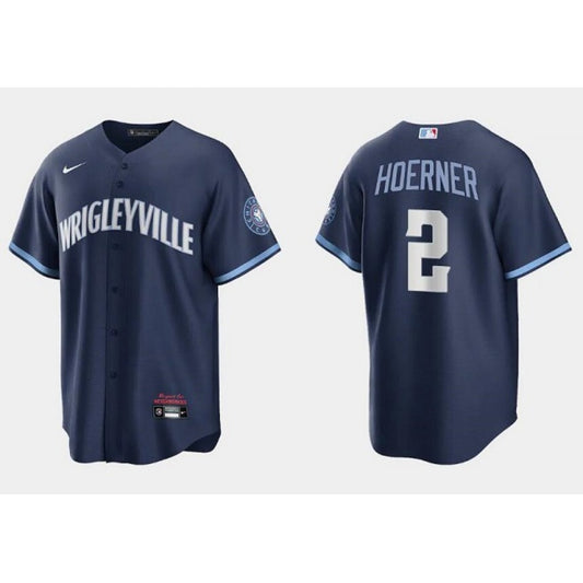 Men's Chicago Nike Cubs #2 Nino Hoerner Navy City Connect Jersey
