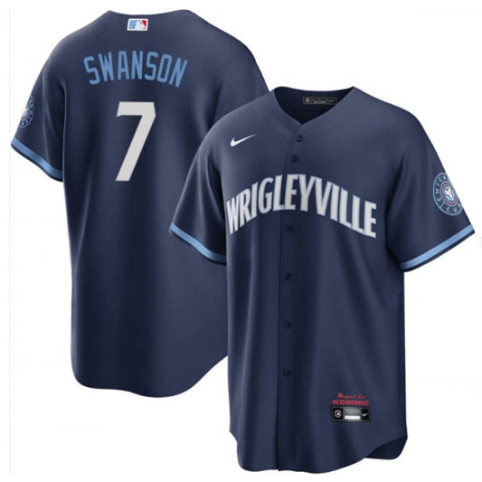 Nike Men's Chicago Cubs #7 Dansby Swanson Navy City Connect Jersey
