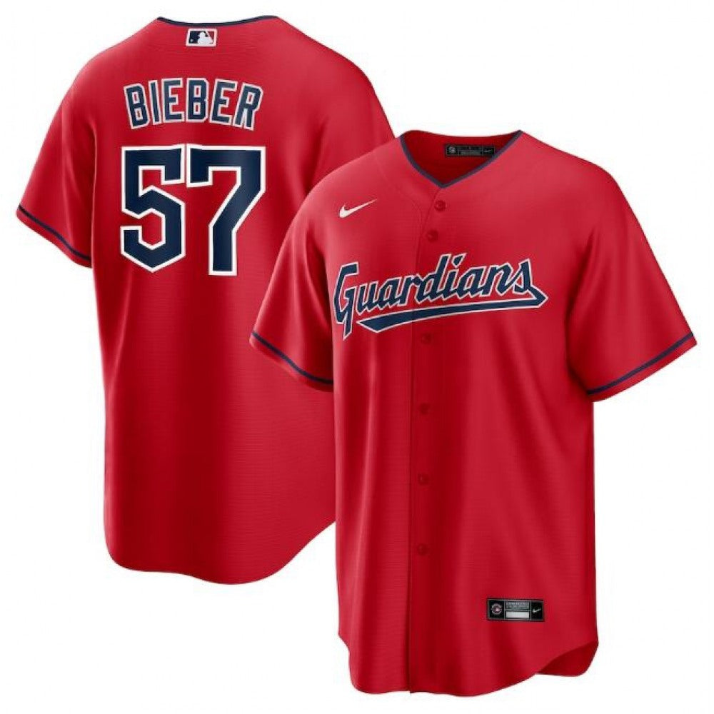 Nike Men's Cleveland Guardians #57 Shane Bieber Stitched Jersey
