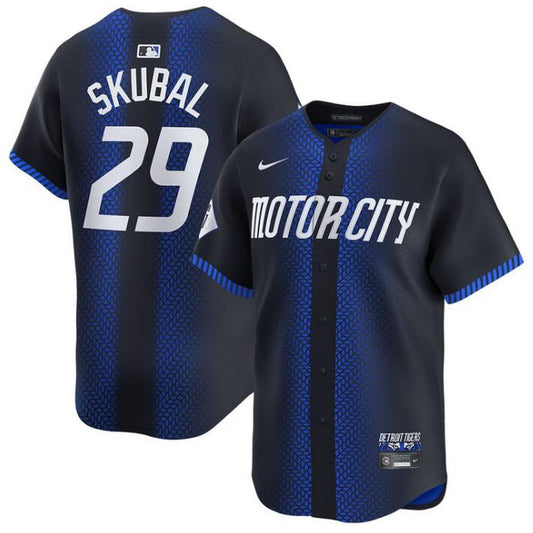 Nike Men's Detroit Tigers #29 Tarik Skubal Navy City Connect Limited Stitched Jersey