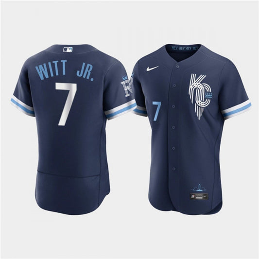 Men's Kansas City Royals #7 Bobby Witt Jr. 2022 Navy City Connect Stitched MLB Jersey