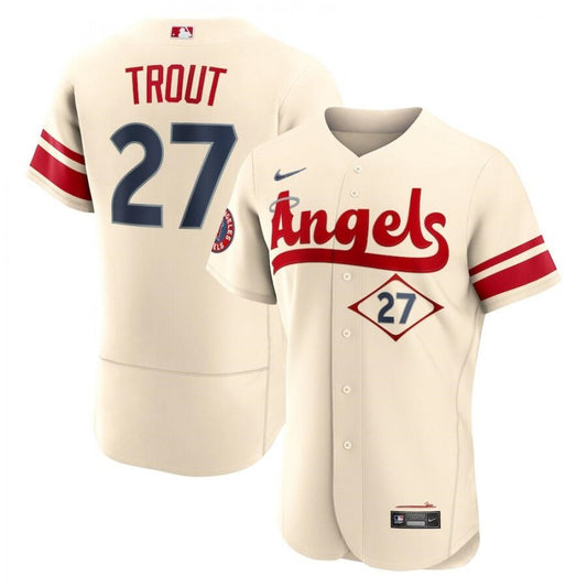 Nike Men's Los Angeles Angels #27 Mike Trout 2022 Cream City Connect Stitched Limited Jersey