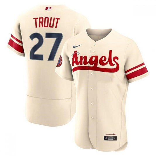 Nike Men's Los Angeles Angels #27 Mike Trout 2022 Cream City Connect Stitched Replica Jersey